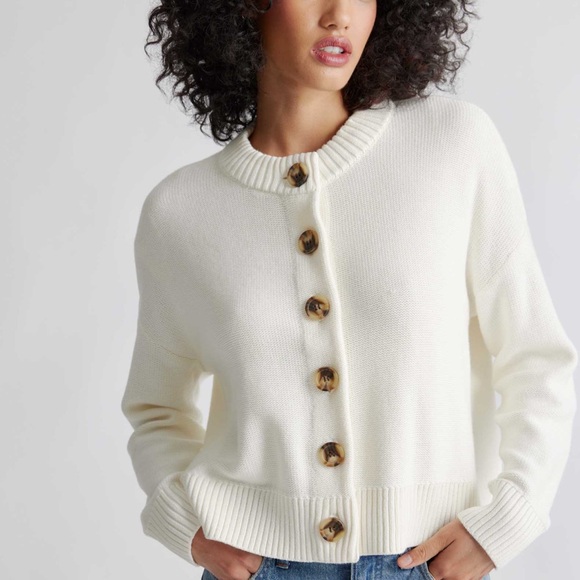 Quince Sweaters - QUINCE White Cotton Women's White Button-Up Sweater
